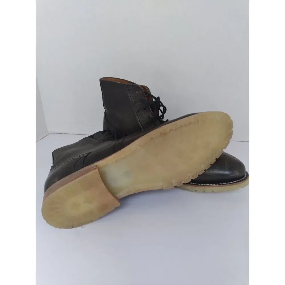 Classic Black Leather Wingtip Brogue Boot with Contrast Sole - Casual Dress Boot